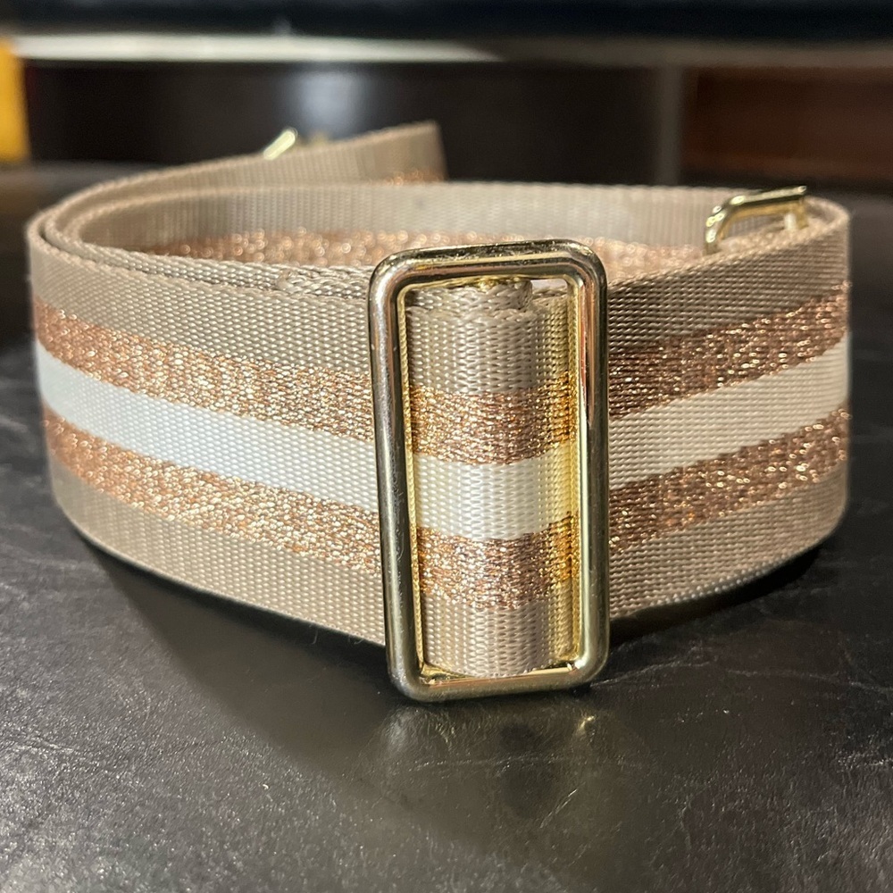 Elie Beaumont Metallic Rose Gold Stripe Adjustable Strap Eb Hardware | Like New — image 2 of 8